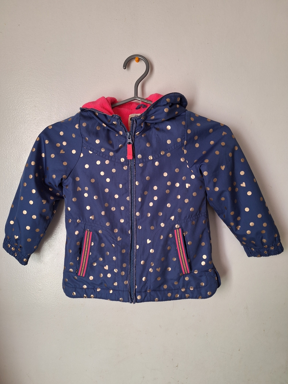 OshKosh B'gosh Navy Polka Dot Hooded Raincoat with Pink Lining